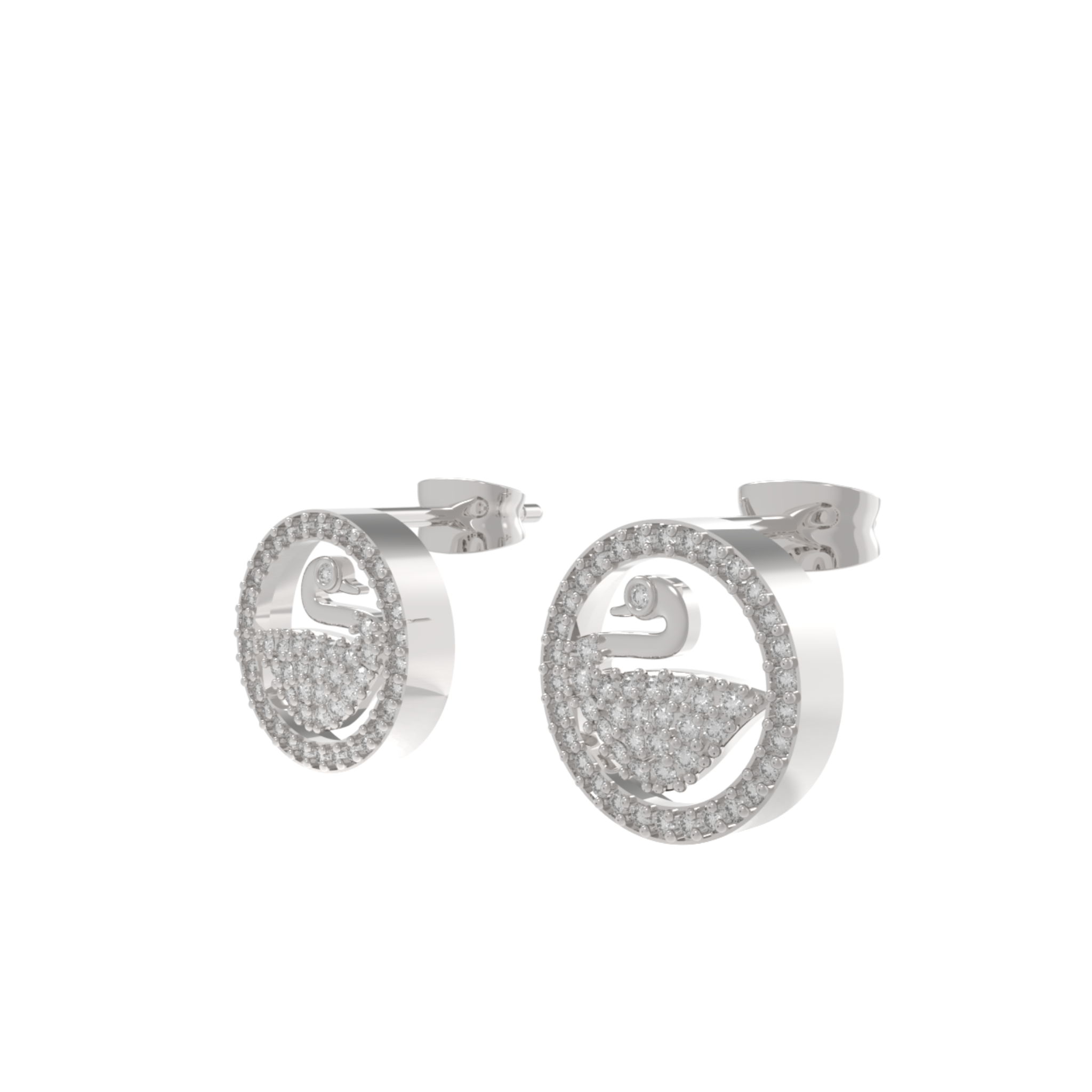 Swan Accent Round Stud Earrings, Hallmarked 925 Sterling Silver